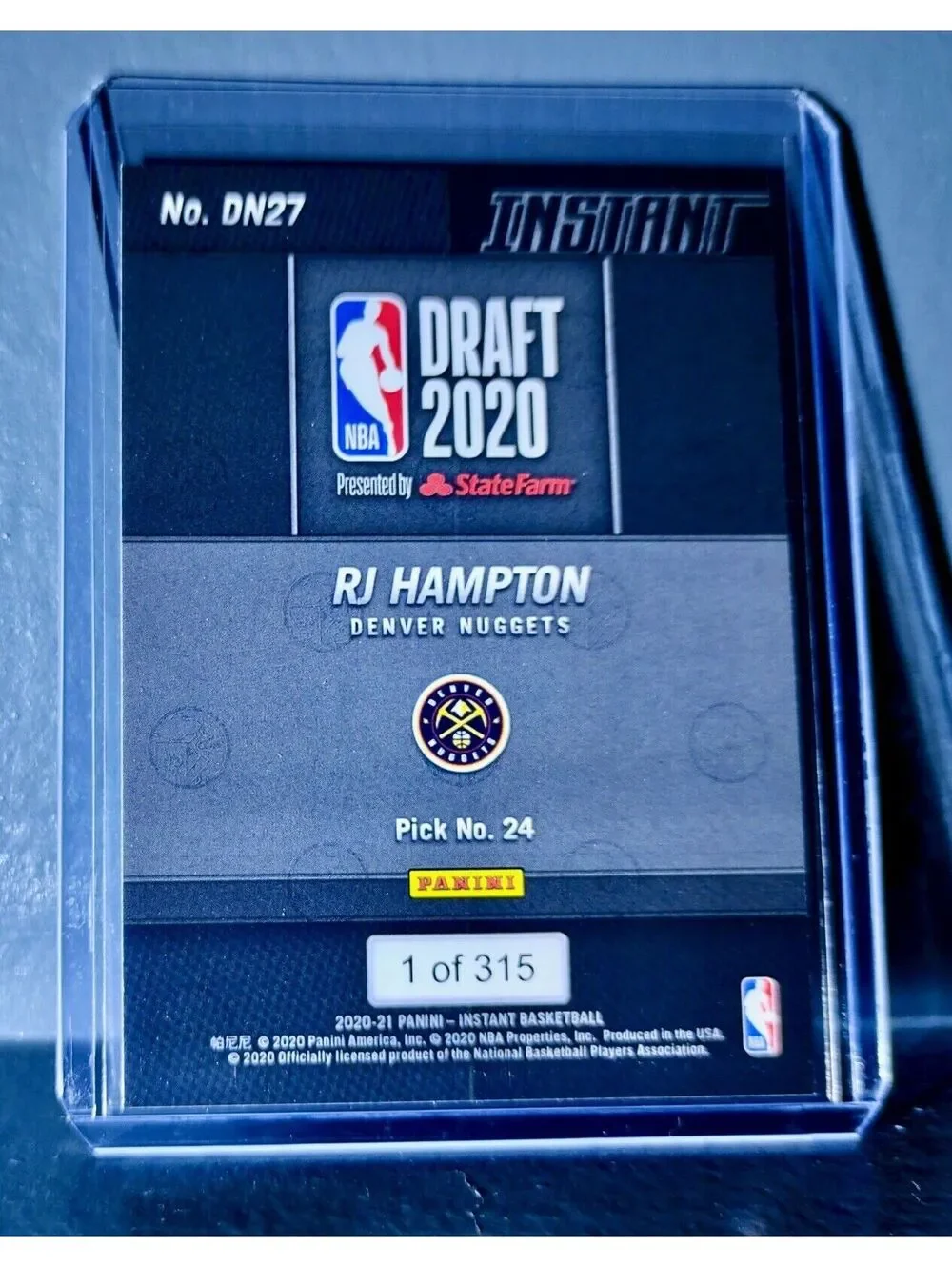 RJ Hampton 2020-21 Panini NBA Draft Night #27 Basketball Rookie Card 1 of 315